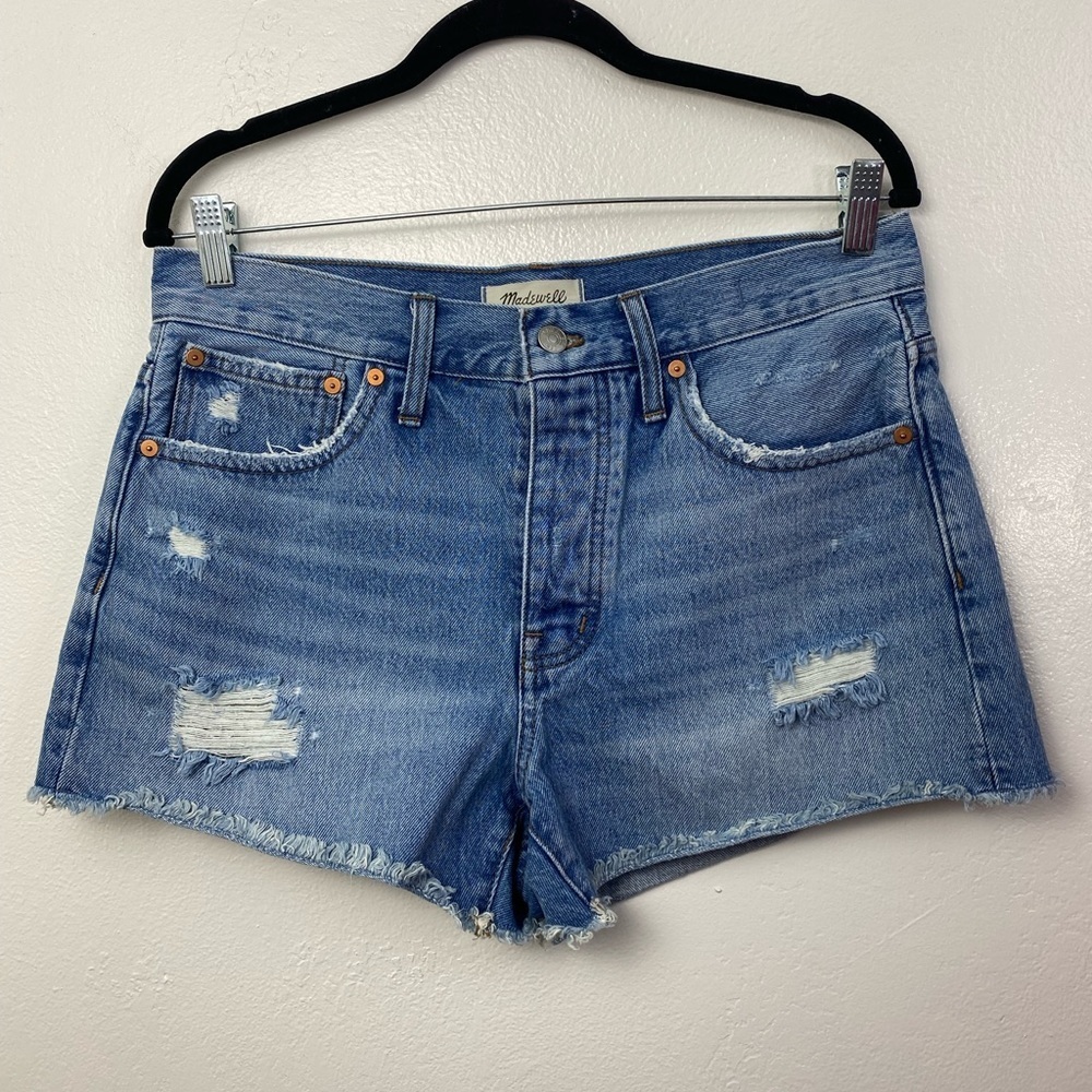 Madewell Relaxed Button Fly High Rise Distressed Denim Blue Shorts Women’s 27